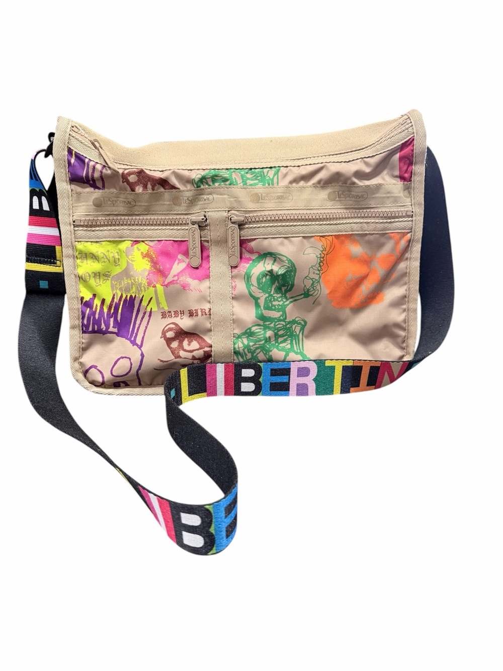 LeSportsac X Libertine Deluxe Everyday Bag Graffiti Print Tan Rainbow - Picture 2 of 14